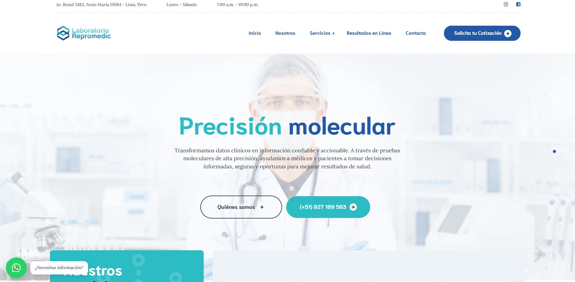 Vista del sitio web del Laboratorio Repromedic